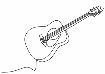 Fototapeta premium Minimalist continuous line drawing of a classic guitar hand-drawn on white background