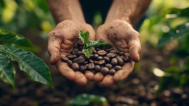 coffee plantation central america hands organic fair trade traceability : Generative AI