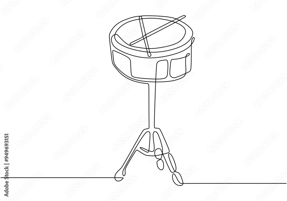 Wall mural minimalist continuous line art of a drum in single-line style