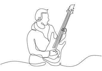 Minimalist Continuous Line Drawing of a Man Playing Electric Guitar in Vector Style