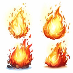 Set of four icons of fire for game