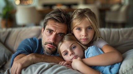 Obraz premium Family Looking Confused as Dream Home Floats Out of Reach Due to Prices