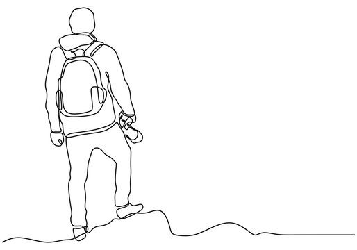 Minimalist Continuous Line Art of a Traveler with Bag in a Travel Theme