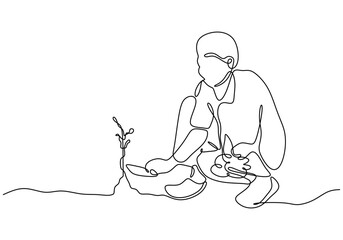 Minimalist Vector Illustration of a Man Planting in a Continuous Line Drawing