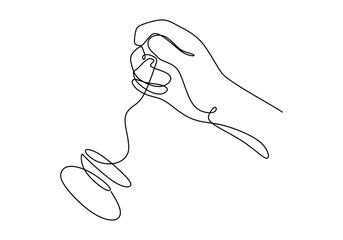 Minimalist Vector Art of a Hand Playing with a Yoyo in Continuous Line Drawing