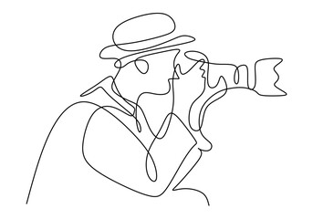 One line drawing photographer Minimalist. Continuous Line Art of a Professional tourist with Camera