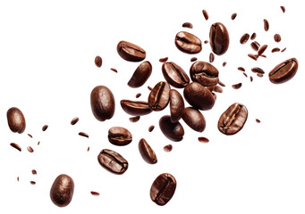 Obraz premium PNG Scattered roasted coffee beans isolated