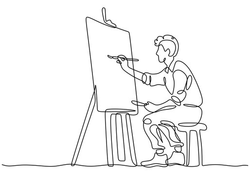 artist painting on canvas, continuous line art clip art preview