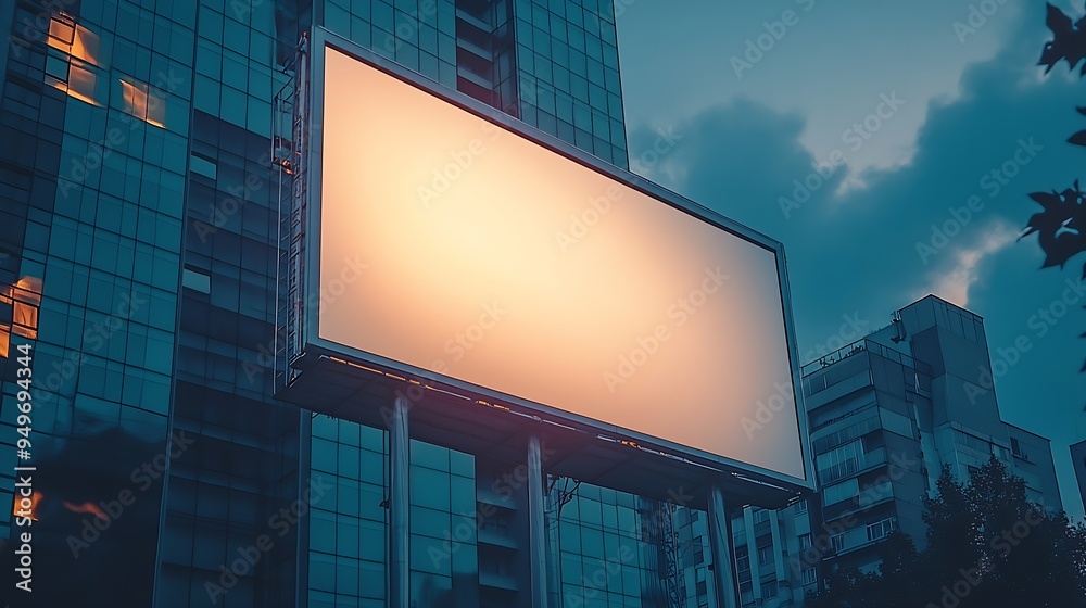 Poster large horizontal blank advertising poster billboard banner mockup in front of building in urban city