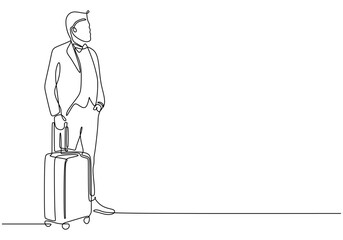 Minimalist Continuous Line Art of a Traveler with Suitcase for Travel Theme