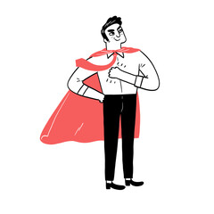 A confident cartoon character stands proudly with a red cape, embodying heroism and strength.