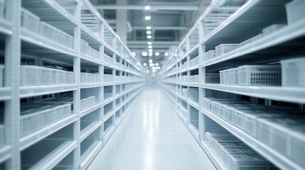 white empty high rack along the aisle : Generative AI