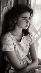 Naklejka premium teenage girl, young woman, stress, anxiety, self-esteem, body image, appearance, beauty standards, pressure, social media, comparison, self-confidence, self-acceptance, mental health, well-being