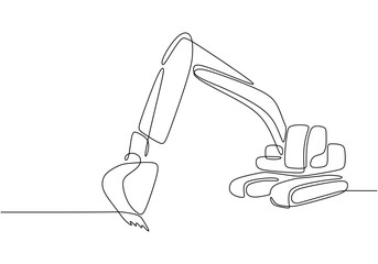 Continuous line drawing of an excavator in a simple hand-drawn style © berkahlineart