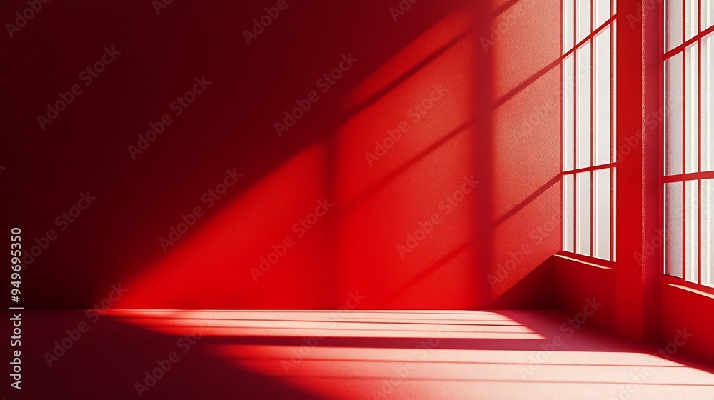 Poster Abstract red studio background for product presentation Backdrop with shadows of window for display product : Generative AI