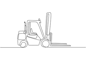 Continuous line drawing of a forklift in clean vector format for construction vehicle design