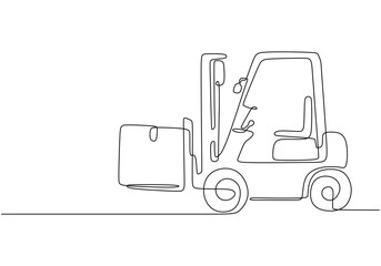 Naklejka premium Minimalist Continuous Line Drawing of a Forklift in Vector Design