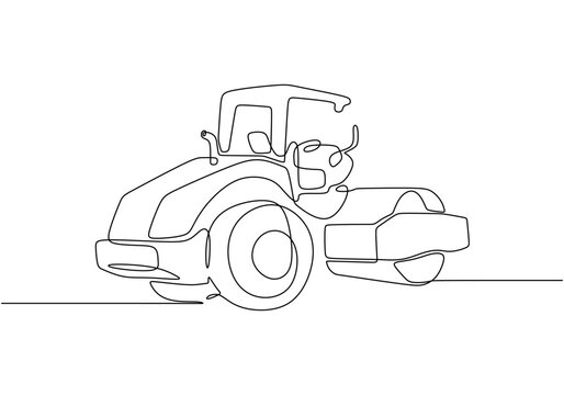 recommend clip art: Continuous line vector illustration of a road roller construction vehicle
