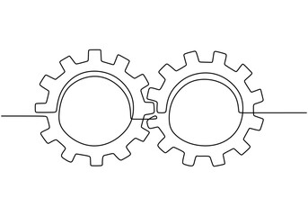 Minimalist Continuous Line Drawing of Gears for Machinery Parts Vector Design