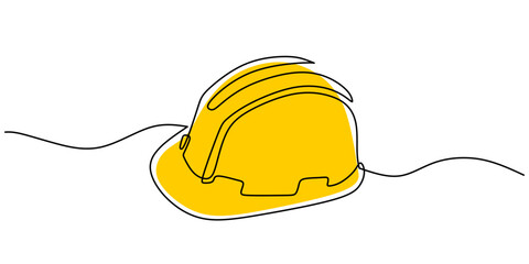 Yellow Industrial Safety Helmet One Line Vector Illustration Simple and Clear Design