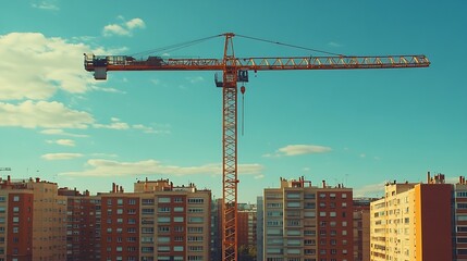 Fototapeta premium Construction crane in a district of new apartment buildings in Madrid : Generative AI