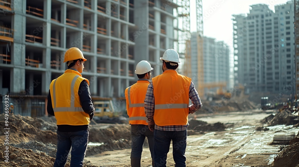Poster engineers team are discussing while inspecting at construction site : Generative AI