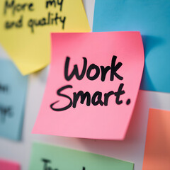 a sticky note with the words work smart written on it