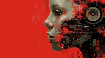 Vivid Flat Design of Android Face Merging Human and Machine Features