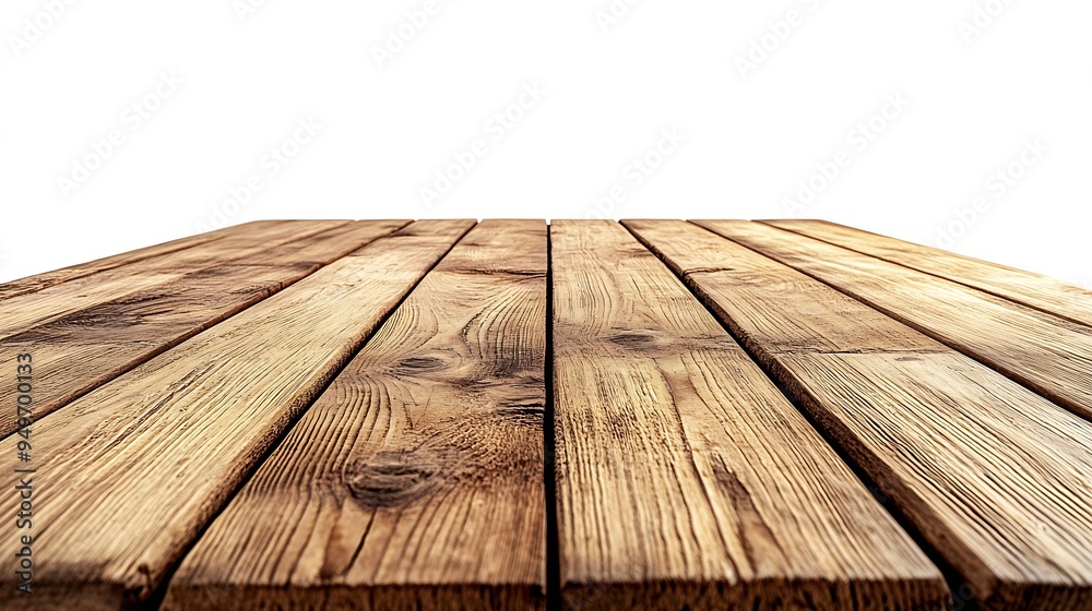 Poster empty light wooden table isolated on white : generative ai