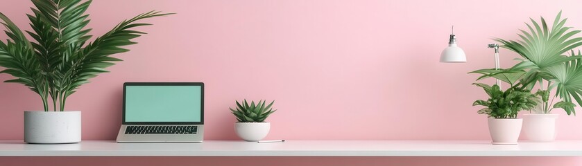 Fototapeta premium Freelance work flat design top view digital nomad 3D render Triadic Color Scheme