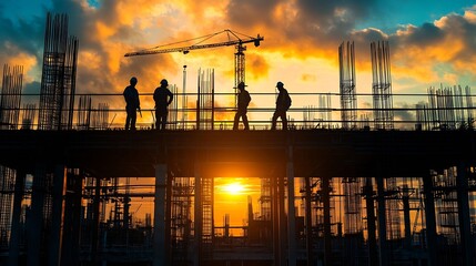 Silhouette construction siteCranes building construction prepare to welcome the new year 2025 at sunset : Generative AI