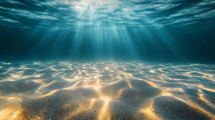 Underwater beach sand seabed with caustic light Sea water background : Generative AI