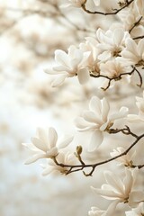 White Magnolia Blossoms with Blurred Background