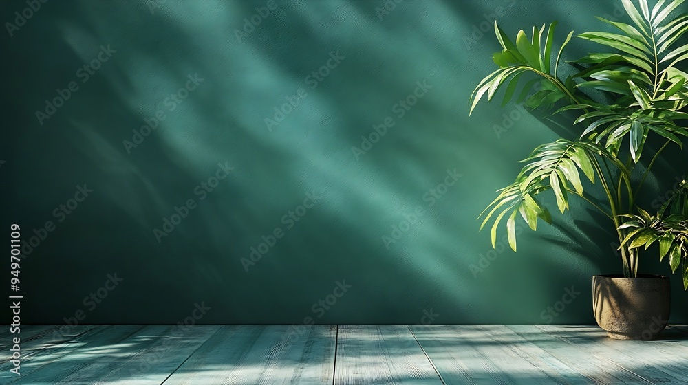 Aufkleber Green Background bg summer backdrop floor wall 3d studio table kitchen food shadow leaf platform gradient teal : Generative AI
