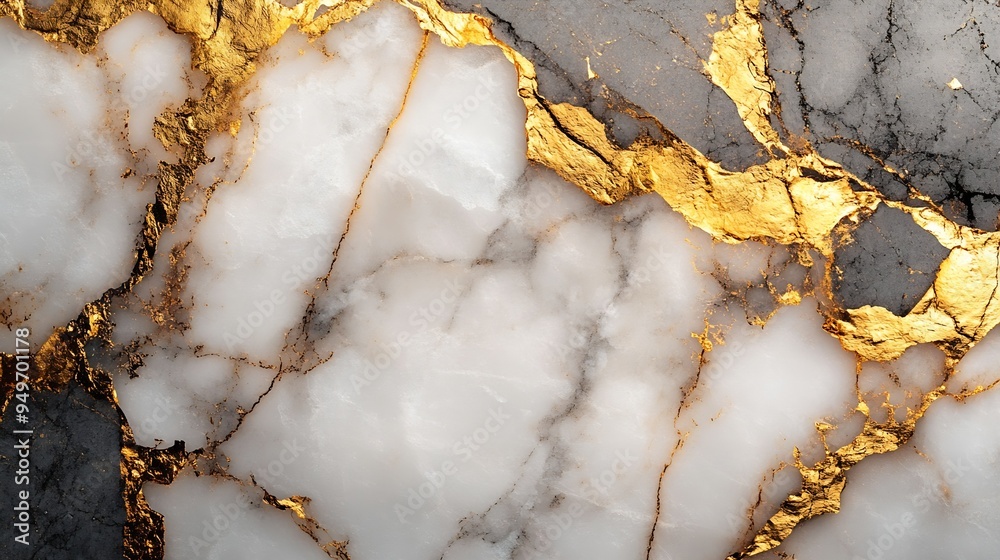 Poster Processed collage of white and gold marble texture Background for banner backdrop or texture for 3D mapping : Generative AI