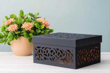 Custom gift box design with intricate laser-cut patterns and personalized branding