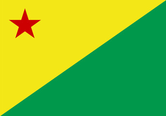 Flag of Acre state (Federative Republic of Brazil) Rectangle divided by a diagonal. The top left is yellow with a red star in the corner, and the bottom right is green