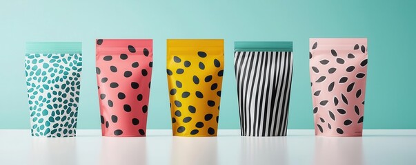 Obraz premium Customizable food packaging with vibrant graphics and personalized color schemes, creating a unique brand identity, packaging design customization, vibrant and unique