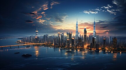 Naklejka premium The bright lights of a cityscape viewed from a high vantage point