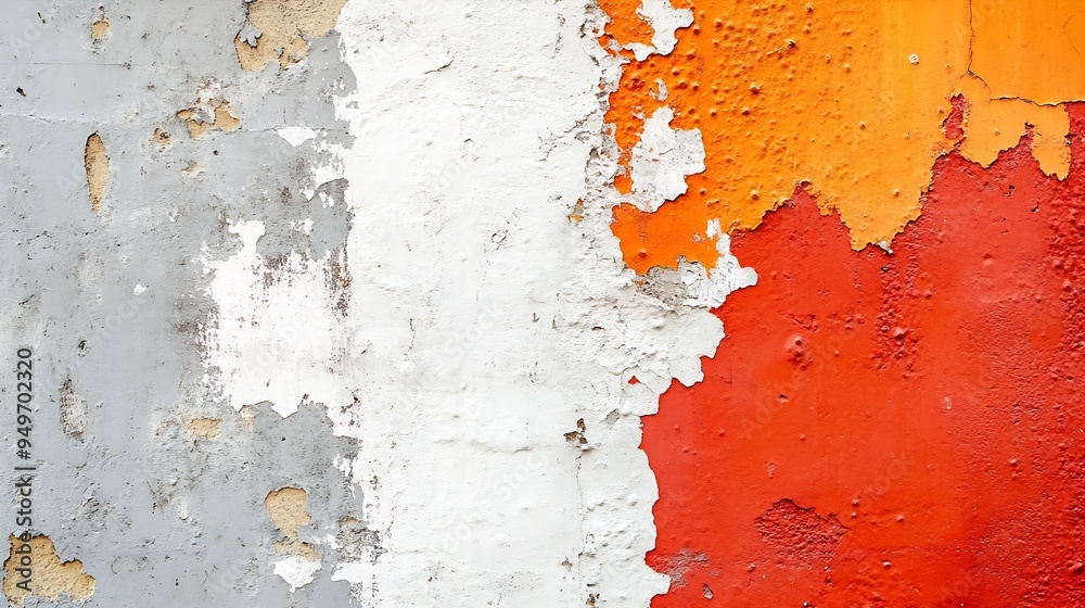 Wall mural closeup of colorful gray orange red urban wall texture with white white paint stroke modern pattern 