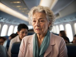 Obraz premium old woman experiencing anxiety on the plane