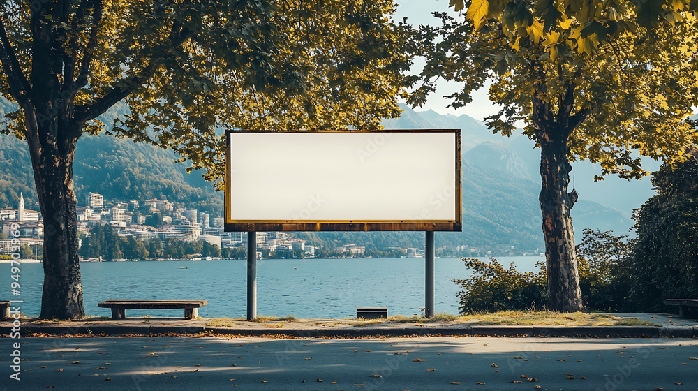 Poster blank billboard on the side of the road in lugano : generative ai