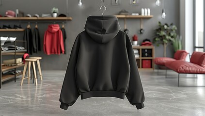 Black hoodies front, back, and side view, blank clothing concept