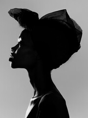 A woman with a large, elaborate hairstyle. The background is blurred, which makes the focus on the woman's face and hairstyle. Silhouette portrait