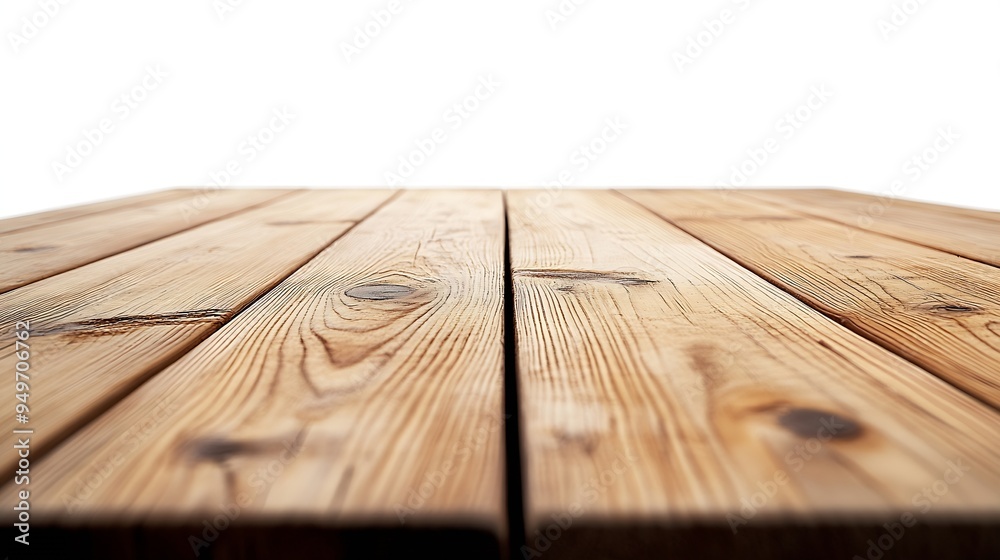 Poster empty light wooden table isolated on white : generative ai