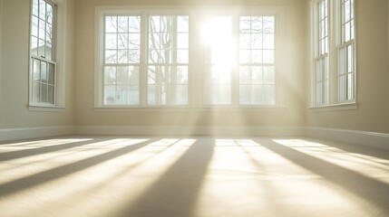 Fototapeta premium Bright Empty Room with Carpet and Windows : Generative AI