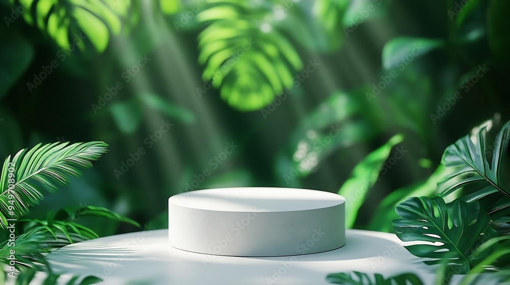 Aufkleber creative concept of minimalism with leaf and plaster podium blank space on white podiums for present