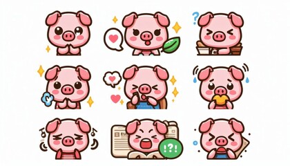 set of funny pigs icon