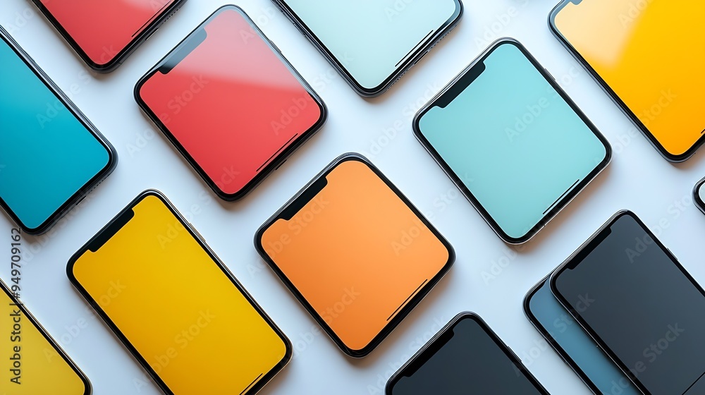 Aufkleber flat rays collection of smartphone mockup blank screen isolated with clipping path on white background : Generative AI