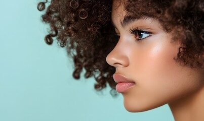 profile photo showcasing dense curly hair against plain background, Generative AI